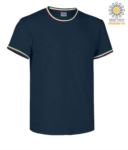 Round neck work T-shirt, collar and sleeve bottom in contrasting and stripes of color on the shoulders, color Royal Blue. PAFLAG.BL