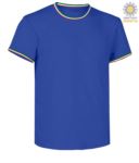 Round neck work T-shirt, collar and sleeve bottom in contrasting and stripes of color on the shoulders, color navy blue PAFLAG.AZ