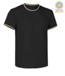 Round neck work T-shirt, collar and sleeve bottom in contrasting and stripes of color on the shoulders, color white PAFLAG.NE