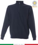 Short zip sweatshirt, ribbed neck, ribbed cuffs and hem, made in Italy, color navy blue JR988550.BLU