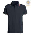 Shortsleeved polo shirt with italian piping on collar and cuffs, in cotton. melange grey colour JR988440.BLU