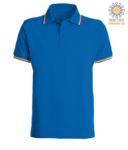 Shortsleeved polo shirt with italian piping on collar and cuffs, in cotton. royal blue colour JR988442.AZ