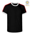 Round neck work T-shirt, collar and sleeve bottom in contrasting and stripes of color on the shoulders, color black JR988593.NE