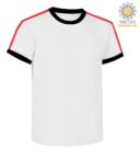 Round neck work T-shirt, collar and sleeve bottom in contrasting and stripes of color on the shoulders, color white JR988595.BI