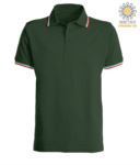 Shortsleeved polo shirt with italian piping on collar and cuffs, in cotton. military green colour JR988449.VE