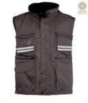 grey multi-pocket work vest with reflective stripes, 100% polyester fabric PAFLIGHT.SM