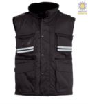 Navy blue multi-pocket work vest with reflective stripes, 100% polyester fabric PAFLIGHT.NE