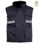 Royal blue multi-pocket work vest with reflective stripes, 100% polyester fabric PAFLIGHT.BLU