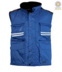 Navy blue multi-pocket work vest with reflective stripes, 100% polyester fabric PAFLIGHT.AZR