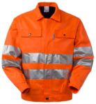 High visibility jacket with shirt collar, chest pockets, double band at the waist and sleeves, certified EN 20471, color orange 
 ROA1011799