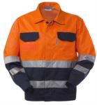 High visibility jacket with shirt collar, chest pockets, double band at the waist and sleeves, certified EN 20471, color orange /blue ROA10130.AR