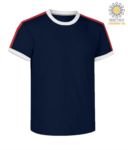 Round neck work T-shirt, collar and sleeve bottom in contrasting and stripes of color on the shoulders, color navy blue  JR988590.BLU