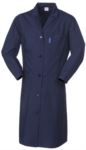 Woman robe, central button closure, open collar, full back, two patch pockets and one small pocket, colour navy blue ROA70107.BLU