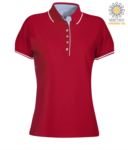 Women two tone short sleeved polo shirt, light blue Oxford interior, collar and sleeves with contrasting detail. white / navy blue colour PALEEDS.RO