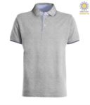 Two tone short sleeved polo shirt, light blue Oxford interior, collar and sleeves with contrasting detailing. melange grey / navy blue colour PACAMBRIDGE.GRM