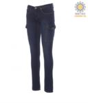 Women jeans trousers with multiple pockets, five pockets and two side pockets, metal zip closure, color black PAHUMMERLADY.BLU