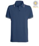 Polo pique tricolor short sleeve, side vents, three buttons in the same color, made in italy, color white X-IT100.BLU