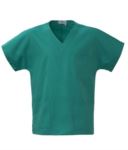 Unisex hospital jacket, V-neck, short sleeves, left chest pocket and applied right front pocket, color green ROMS1301.VE