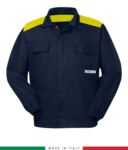Two-tone multipro jacket, covered button closure, two chest pockets, elasticated cuffs, colour inserts on shoulders and inside collar, Made in Italy, certified EN 11611, EN 1149-5, EM 13034, CEI EN 61482-1-2:2008, EN 11612:2009, colour navy blue/yellow RU315APLT06.BLG
