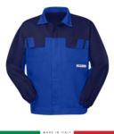 Multipro two-tone jacket, covered button closure, two chest pockets, elasticated cuffs, colour inserts on shoulders and inside collar, Made in Italy, colour royal blue/orange RU315BICT06.AZBL