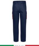 Two-tone multipro trousers, multi-pocket, coloured profile on the pockets, Made in Italy, certified EN 11611, EN 1149-5, EN 13034, CEI EN 61482-1-2:2008, EN 11612:2009, color navy blue and yellow RU401BICT06.BLA
