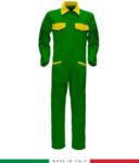 Two-tone ful jumpsuit , shirt collar, central covered zip, elasticated wais. Possibility of personalized production. Made in Italy. Color bright green /royal blue RUBICOLOR.TUT.VEBRG