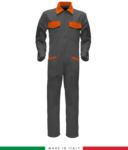 Two-tone ful jumpsuit , shirt collar, central covered zip, elasticated wais. Possibility of personalized production. Made in Italy. Color grey/bright green RUBICOLOR.TUT.GRA