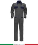 Two-tone ful jumpsuit , shirt collar, central covered zip, elasticated wais. Possibility of personalized production. Made in Italy. Color grey/navy blue RUBICOLOR.TUT.GRBL