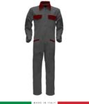 Two-tone ful jumpsuit , shirt collar, central covered zip, elasticated wais. Possibility of personalized production. Made in Italy. Color grey /red RUBICOLOR.TUT.GRR