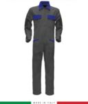 Two-tone ful jumpsuit , shirt collar, central covered zip, elasticated wais. Possibility of personalized production. Made in Italy. Color Royal light blue RUBICOLOR.TUT.GRAZ