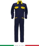 Two-tone ful jumpsuit , shirt collar, central covered zip, elasticated wais. Possibility of personalized production. Made in Italy. Color navy blue/royal blue RUBICOLOR.TUT.BLG