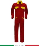 Two-tone ful jumpsuit , shirt collar, central covered zip, elasticated wais. Possibility of personalized production. Made in Italy. Color red RUBICOLOR.TUT.ROG