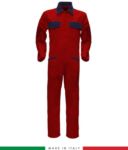 Two-tone ful jumpsuit , shirt collar, central covered zip, elasticated wais. Possibility of personalized production. Made in Italy. Color red RUBICOLOR.TUT.ROBL