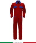 Two-tone ful jumpsuit , shirt collar, central covered zip, elasticated wais. Possibility of personalized production. Made in Italy. Color red RUBICOLOR.TUT.ROAZ