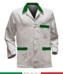 white work jacket with light blue inserts, polyester fabric and cotton RUBICOLOR.GIA.BIVEBR