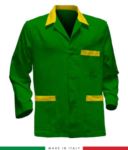 green work jacket with royal blue inserts, polyester and cotton fabric RUBICOLOR.GIA.VEBRG