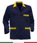blue work jacket with grey inserts, polyester fabric and cotton RUBICOLOR.GIA.BLG