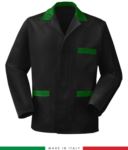 black work jacket with green inserts, polyester fabric and cotton RUBICOLOR.GIA.NEVEB