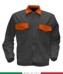 Two tone work jacket, Made in Italy. Two chest pockets. Possibility of customization. Color grey/ orange RUBICOLOR.GIU.GRA