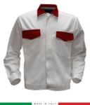 Two tone work jacket, Made in Italy. Two chest pockets. Possibility of customization. Color white/red RUBICOLOR.GIU.BIR