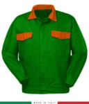 Two tone work jacket, Made in Italy. Two chest pockets. Possibility of customization. Color bright green RUBICOLOR.GIU.VEBRA