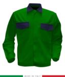 Two tone work jacket, Made in Italy. Two chest pockets. Possibility of customization. Color bright green RUBICOLOR.GIU.VEBRBL