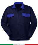 Two tone work jacket, Made in Italy. Two chest pockets. Possibility of customization. Color navy blue/ bright green RUBICOLOR.GIU.BLAZ