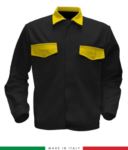 Two tone work jacket, Made in Italy. Two chest pockets. Possibility of customization. Color black/ yellow RUBICOLOR.GIU.NEG