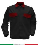 Two tone work jacket, Made in Italy. Two chest pockets. Possibility of customization. Color black/red RUBICOLOR.GIU.NER
