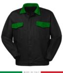 Two tone work jacket, Made in Italy. Two chest pockets. Possibility of customization. Color black/ bright green RUBICOLOR.GIU.NEVEB