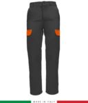 Multi-pocket two-tone work trousers, contrasting profiles, two front pockets, one back pocket, made in Italy, colour grey orange  RUBICOLOR.PAN.GRA
