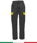 Multi-pocket two-tone work trousers, contrasting profiles, two front pockets, one back pocket, made in Italy, colour grey/yellow
 RUBICOLOR.PAN.GRG