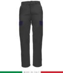 Multi-pocket two-tone work trousers, contrasting profiles, two front pockets, one back pocket, made in Italy, colour grey/ royal blue
 RUBICOLOR.PAN.GRBL