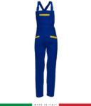 Two tone work dungarees. Possibility of personalized production. Made in Italy. Multipockets. Color: Royal blue/bright green RUBICOLOR.SAL.AZG